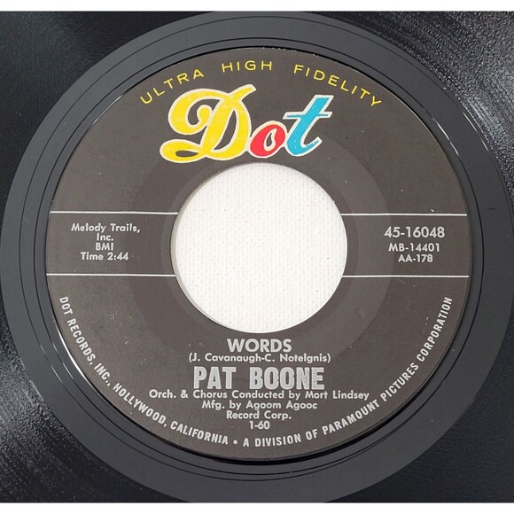 Pat Boone ‎45 RPM - (Welcome) New Lovers / Words - DOT VG+ Pop '60 - Picture 2 of 2